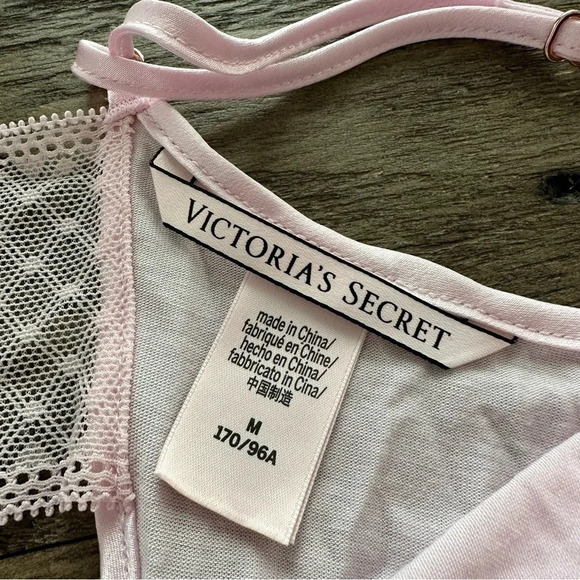 Victoria’s Secret size Medium Baby Pink Modal Knit Sleep Dress Chemise Lace Trim - Picture 3 of 7